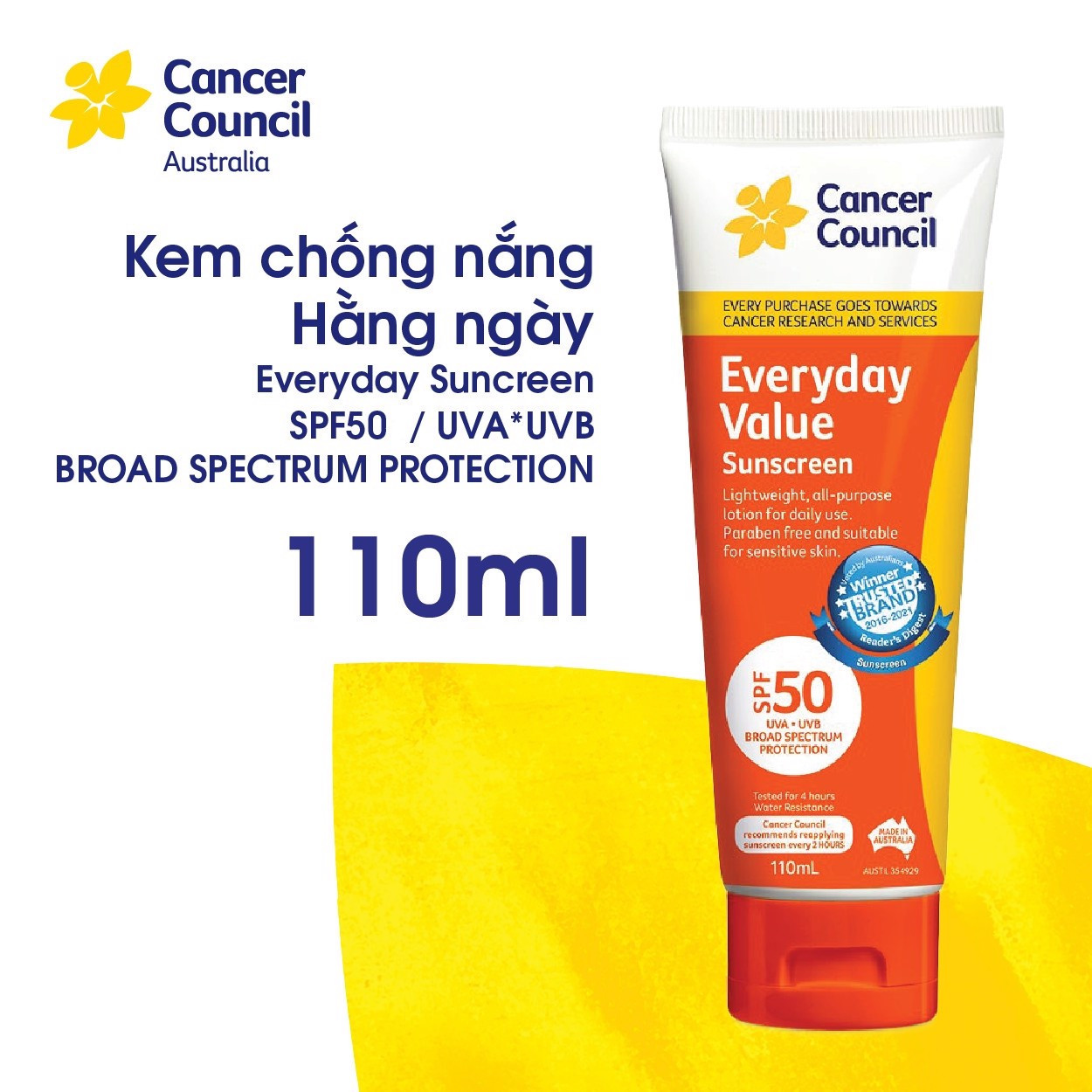 Kem Chống Nắng Dùng Hằng Ngày Cancer Council Everyday Value Sunscreen SPF50 UVA-UVB 110ml