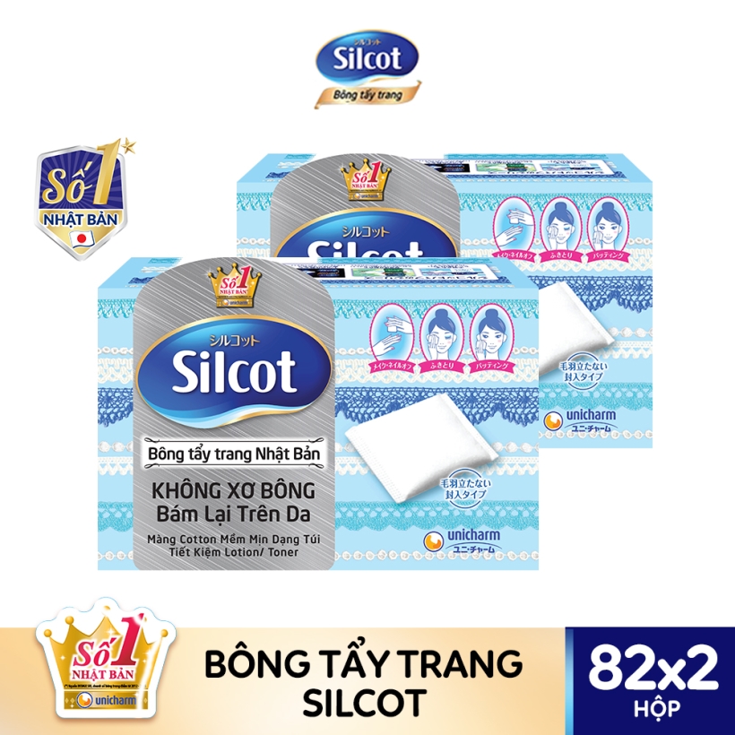 Bộ 2 hộp Bông Trang Điểm Silcot (bông tẩy trang) Nhật Bản (82 miếng/hộp)