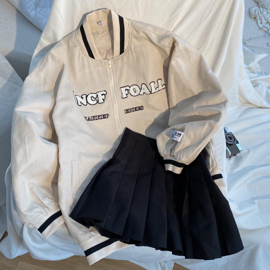 Áo khoác bomber thêu chữ UNCF trước ngực form rộng ulzzang - Made by Fiin