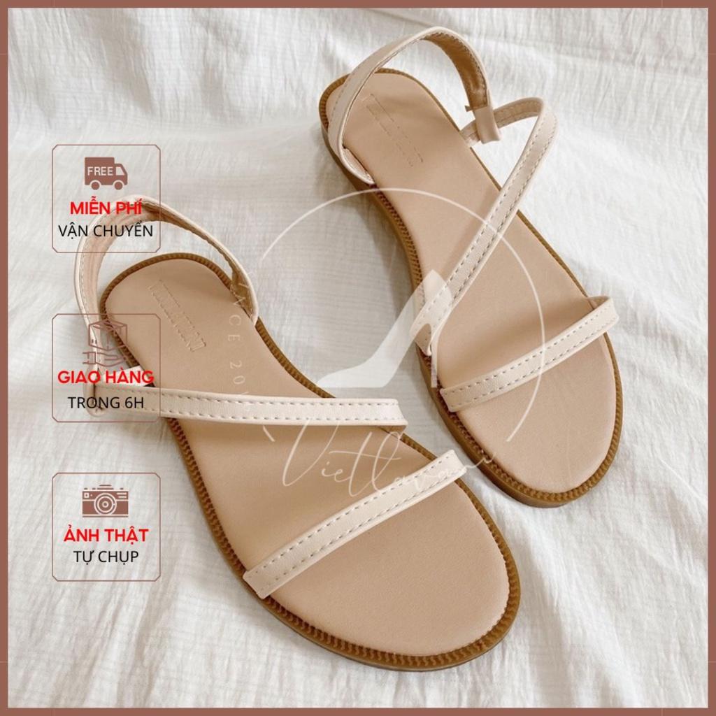 Giày sandal đế phẳng mũi tròn thiết kế quai đan thoải mái thời trang cho nữ mã LNS37