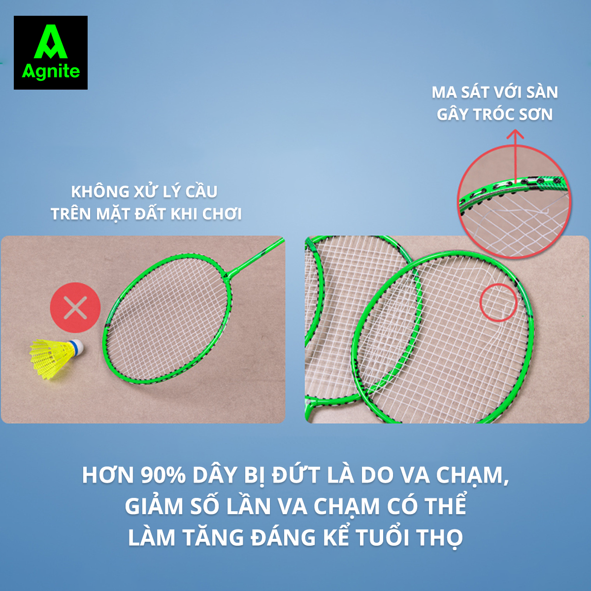 Bộ 2 vợt cầu lông cao cấp Agnite, chất liệu hợp kim nhôm carbon siêu bền nhẹ tặng kèm 3 quà tặng - F2126
