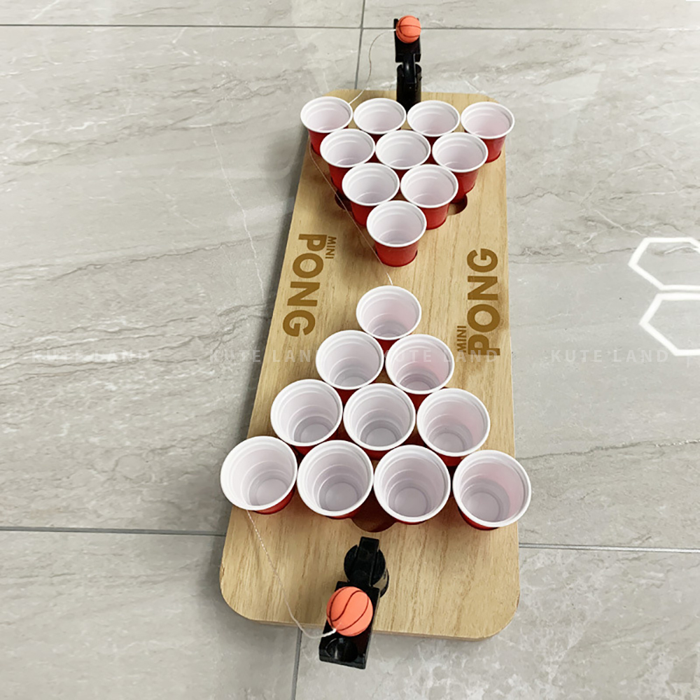 Bộ trò chơi Wood Peer Pong ném bóng vào ly Drinking Game dành cho bàn nhậu uống rượu bia