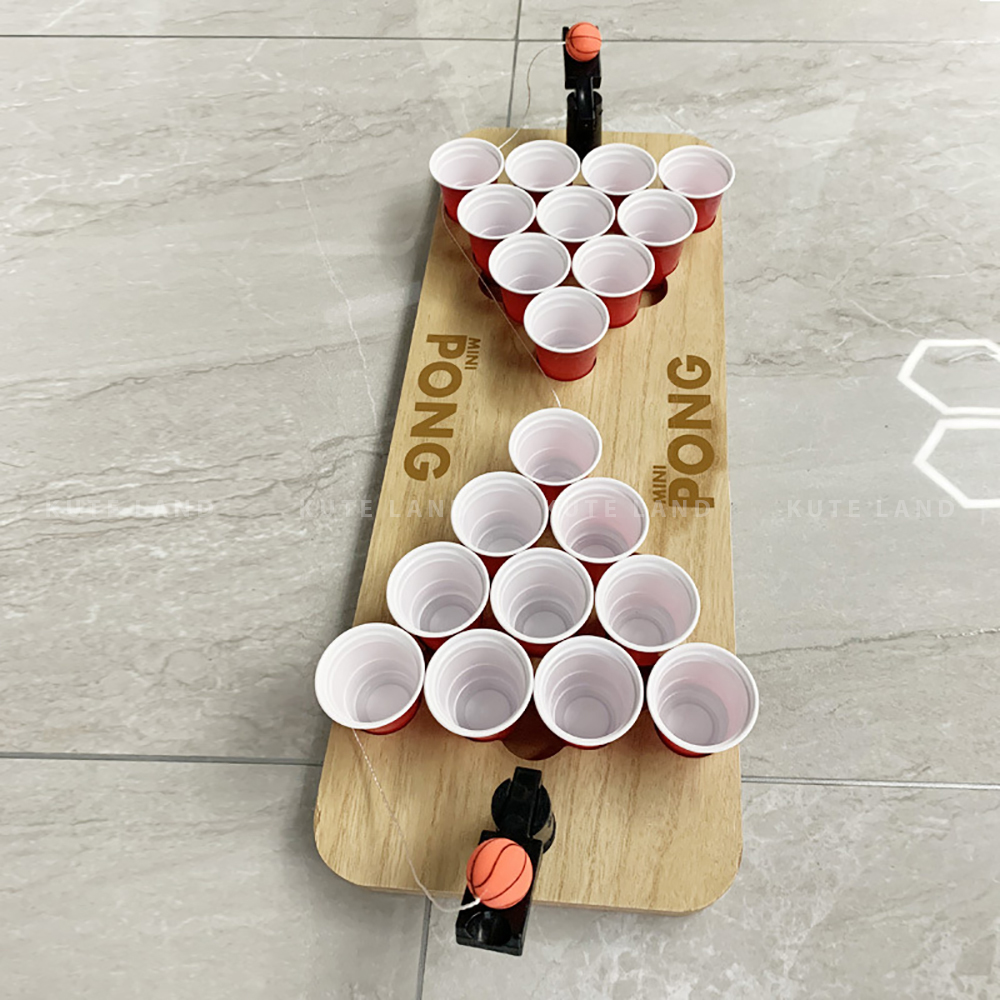 Bộ trò chơi Wood Peer Pong ném bóng vào ly Drinking Game dành cho bàn nhậu uống rượu bia 