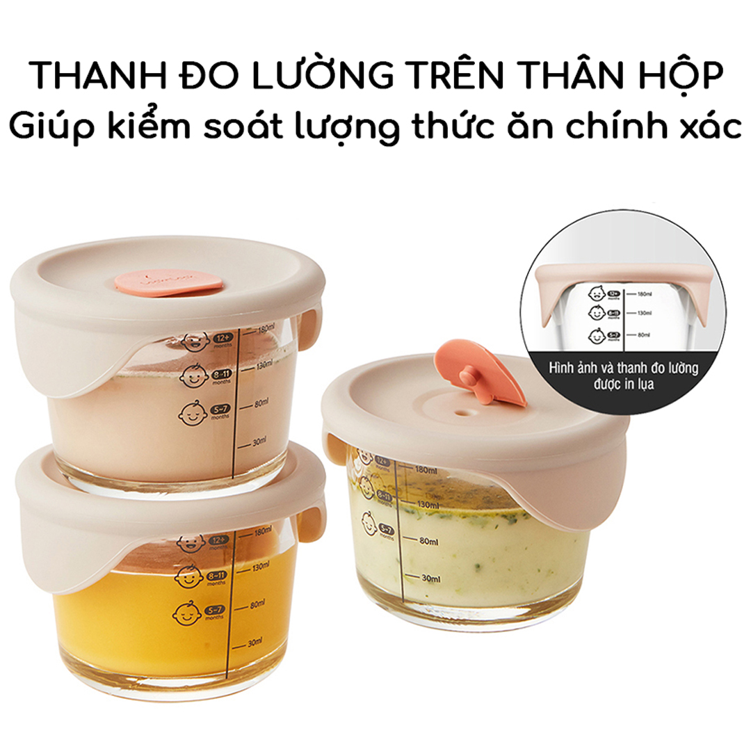 Hộp đựng thức ăn cho bé Lock&amp;Lock có vạch chia 230ml x 3 hộp LLG508S3 - Tặng Kèm Ống Hút Inox Và Cọ Rửa Ống Hút