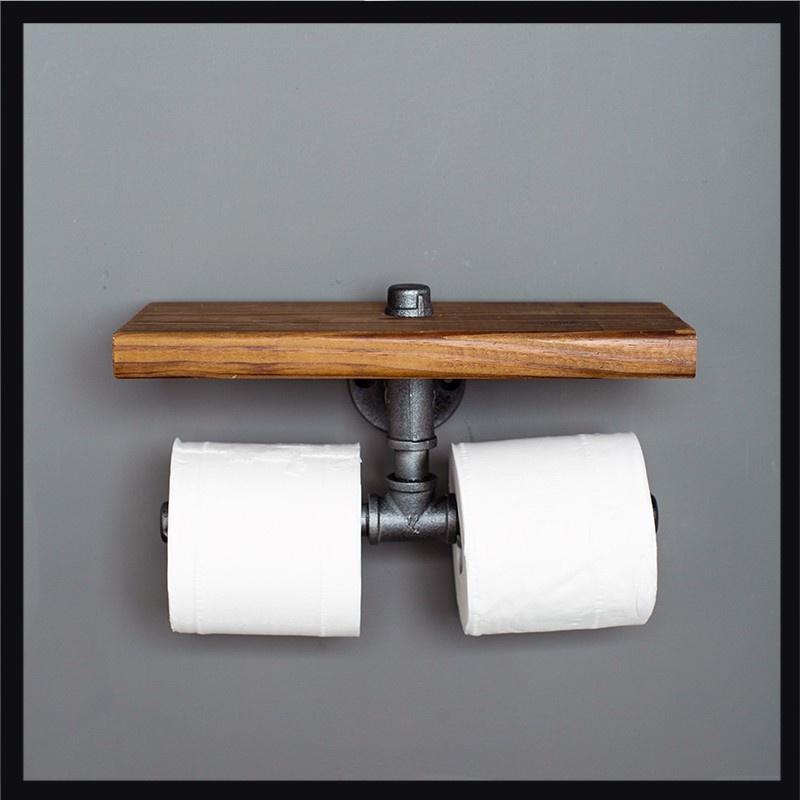 Kệ ống nước mini kèm móc treo tường WC, kệ ống nước lắp ráp chất liệu ống sắt cao cấp trang trí đẹp