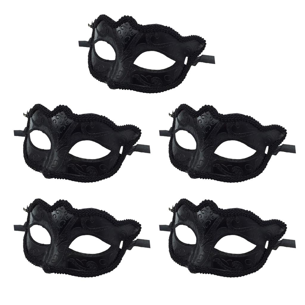 5 Pieces Women Mens Masquerade Ball Mask Venetian Party Eye Mask Black