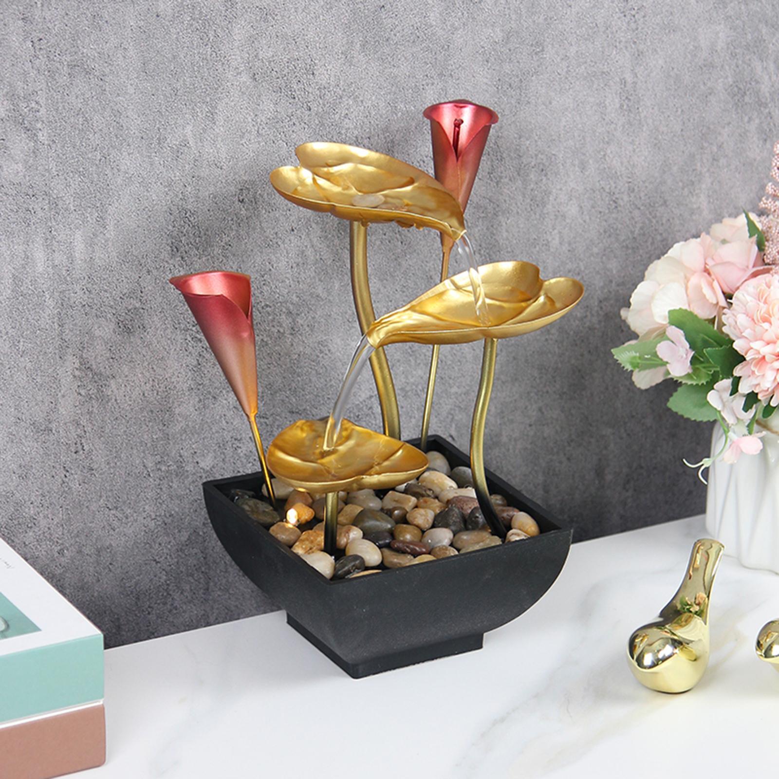Tabletop Water Fountain Waterfall Desktop Warm Light for Indoor Bedroom Home
