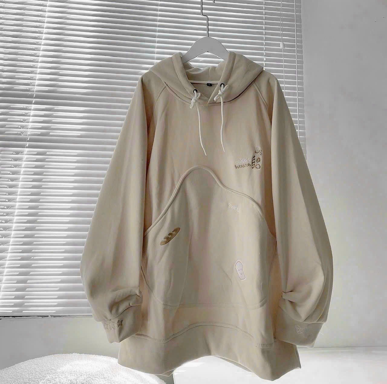 Áo Hoodie Phối Túi To Logo Thêu Có Nón Mũ 2 Lớp Rộng Unisex Nam Nữ Siêu Xinh - Áo Khoác Nỉ