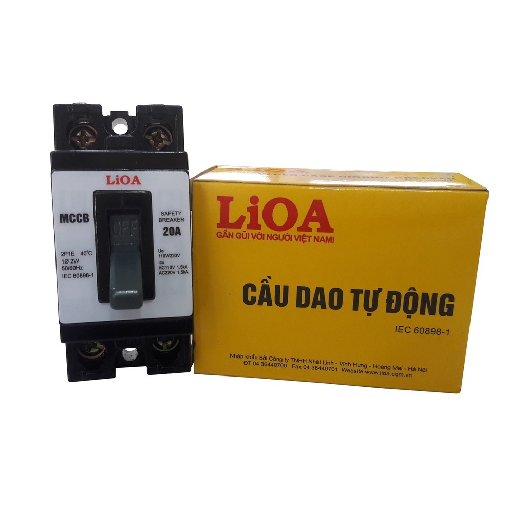 Cầu dao aptomat tự động an toàn lắp nổi LIOA MCCB2P1E/20A