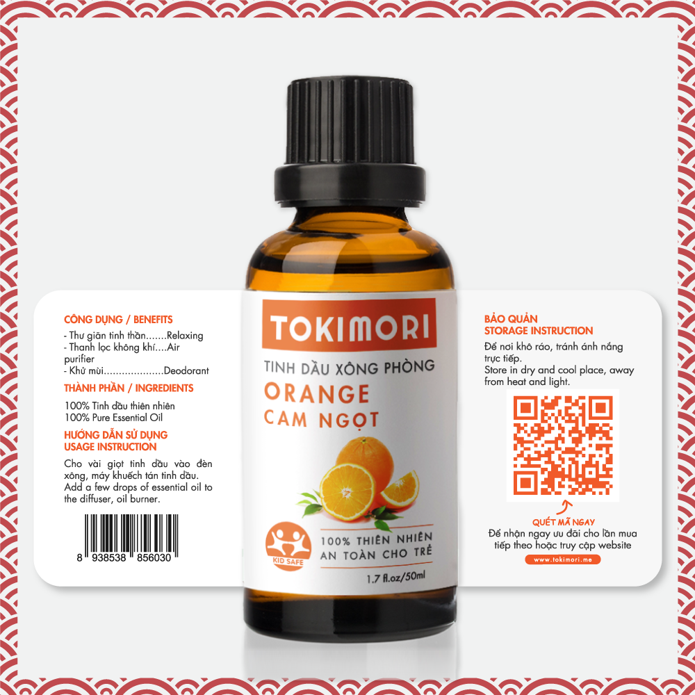 Tinh Dầu Cam Ngọt TOKI MORI Xuất Khẩu Nhật Bản 100% Thiên Nhiên, Xông Phòng, Khử Mùi, Kháng Khuẩn, Đuổi Muỗi, Ngủ Ngon, Giảm Stress, An Toàn Cho Trẻ.