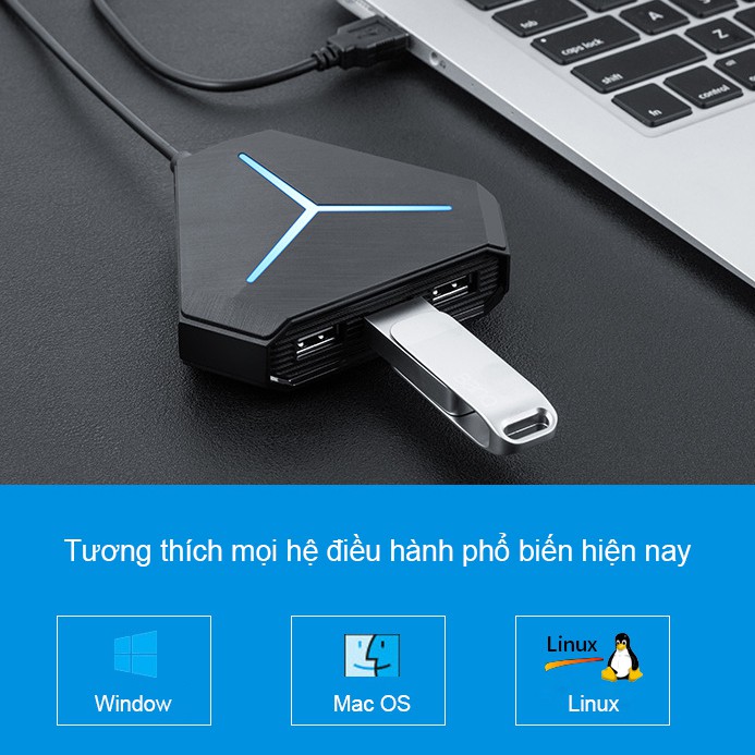 Bộ chia cổng HUB USB mở rộng kết nối đa năng 6 cổng USB tốc độ cao, cổng Audio, đầu đọc thẻ nhớ, đèn LED đẹp rực rỡ