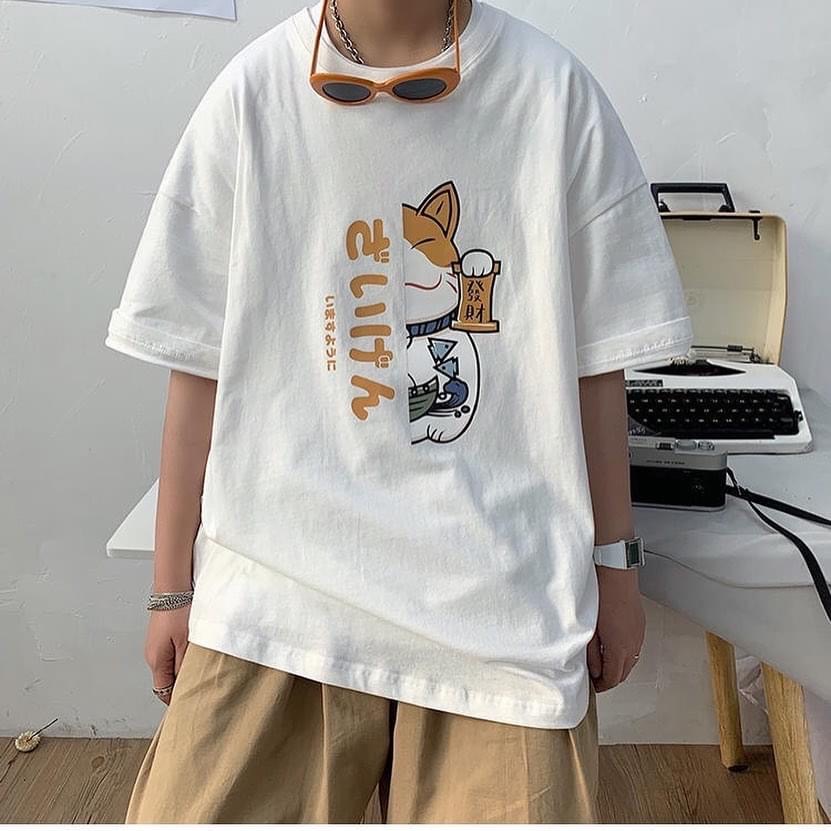 Áo Thun Nữ Tay Lỡ - Áo Phông Nam Nữ Form Rộng Freesize Vải Chất Cotton Mịn Mát Kita Unisex - Mẫu LUCKY CAT