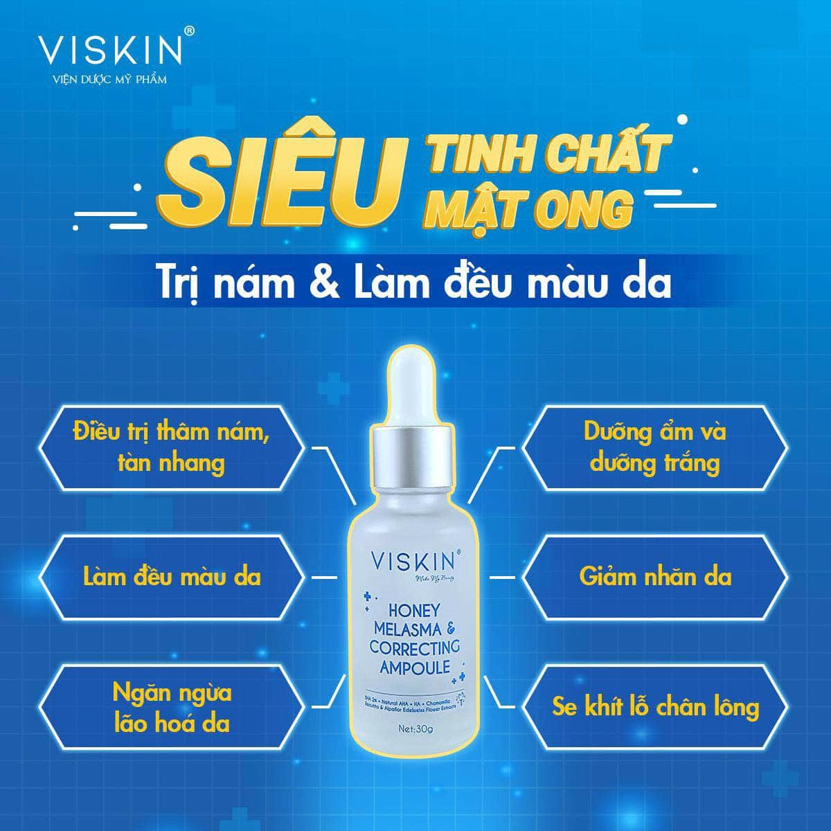 HONEY MELASMA &amp; CORRECTING AMPOULE - SIÊU TINH CHẤT MẬT ONG MỜ NÁM &amp; LÀM  ĐỀU MÀU DA