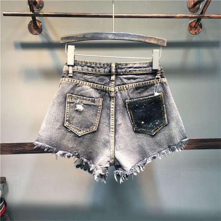 Quần Short Denim Dáng Suông Lưng Cao Viền Đính Kim Sa Lấp Lánh Kiểu Mới Thời Trang Mùa Hè Cho Nữ Cỡ Lớn 2022
