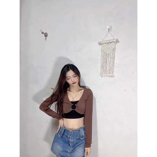 ÁO CROPTOP TAY DÀI KHOEN MẶC 2 KIỂU
