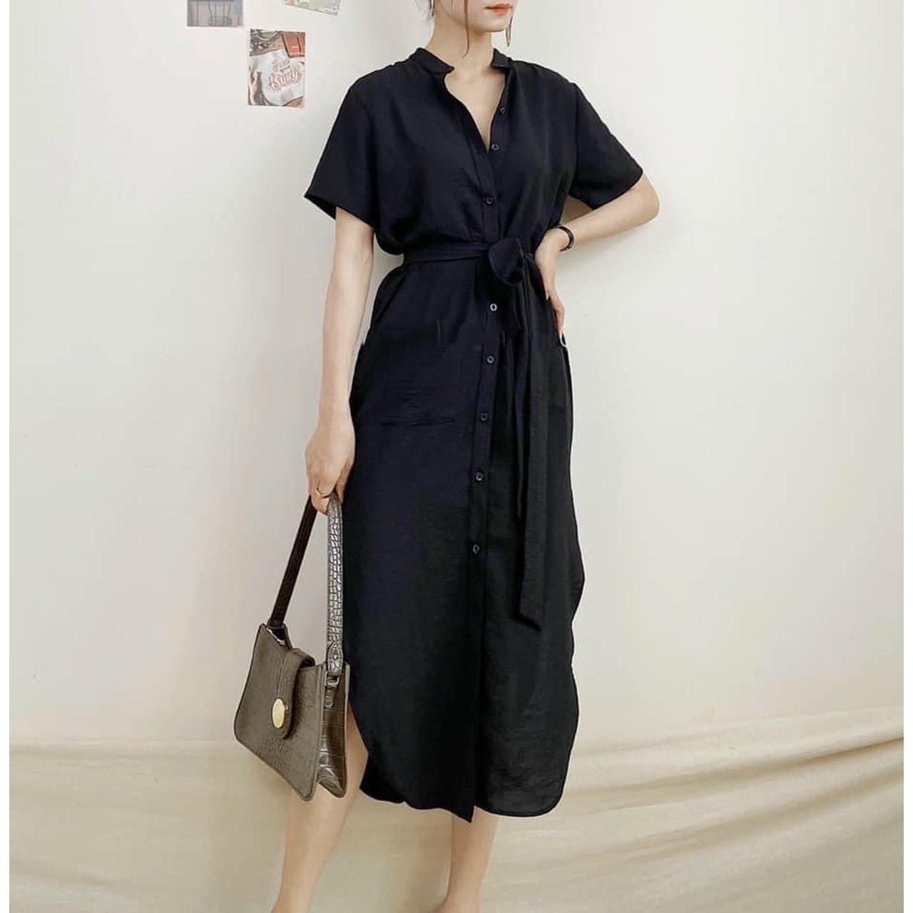 Đầm sm cổ trụ tà tròn 2 màu