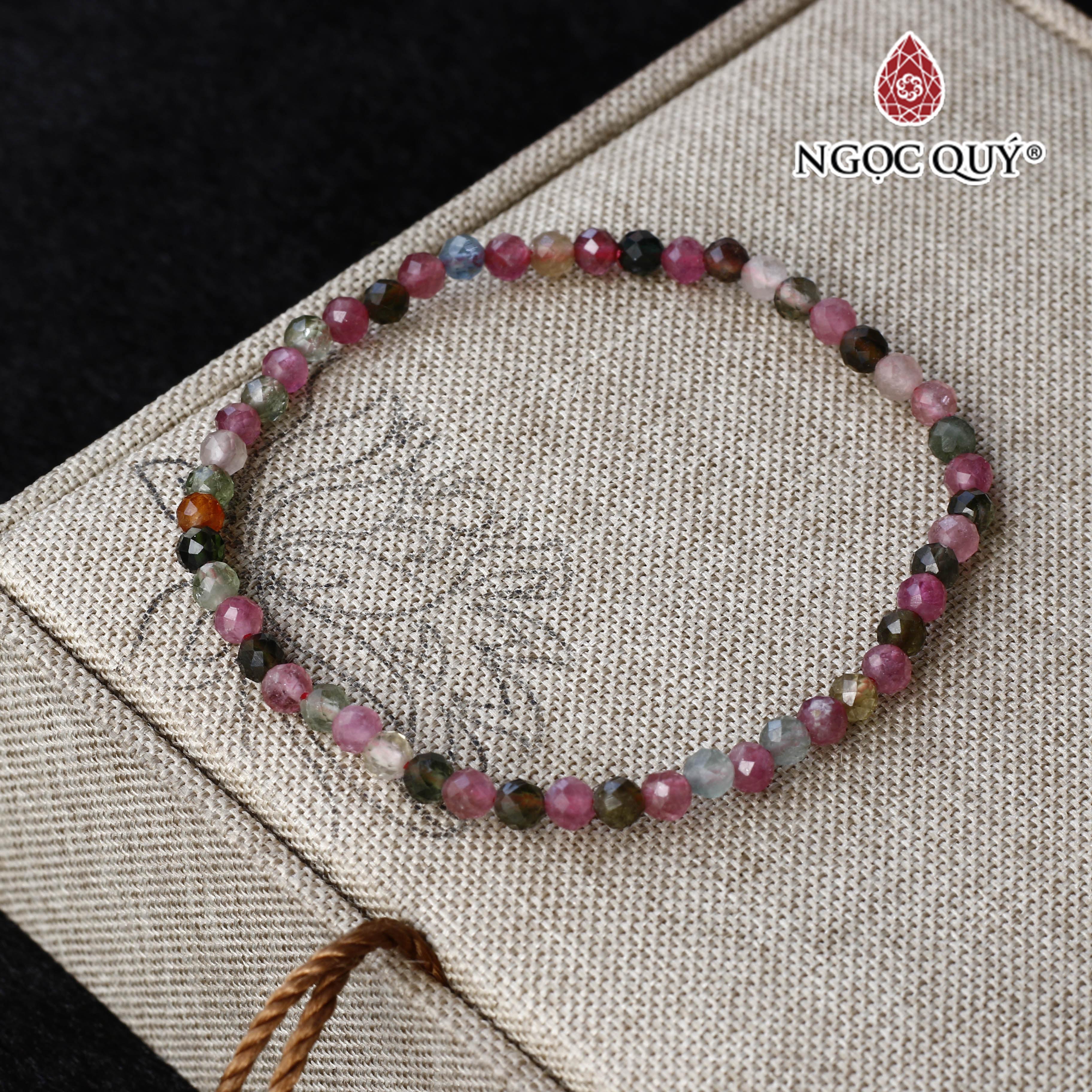 Vòng tay đá tourmaline đa sắc hạt facet 4mm hợp ngủ mệnh - Ngọc Quý Gemstones