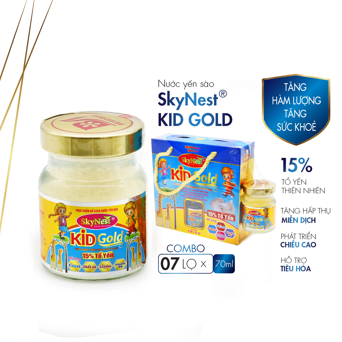 Combo 6 + TẶNG 1 Lọ cùng loại (7 lọ x 70ml Nước yến sào SkyNest Kid Gold 15% Tổ Yến cho trẻ nhỏ