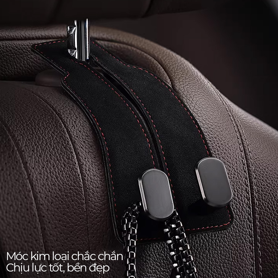 Móc Treo Kép Đa Năng Trên Ô Tô CIND BO-N021 Bằng Kim Loại Bọc Da Lộn Màu Đen Sang Trọng Cho Nội Thất Xe - Nhập Khẩu Chính Hãng