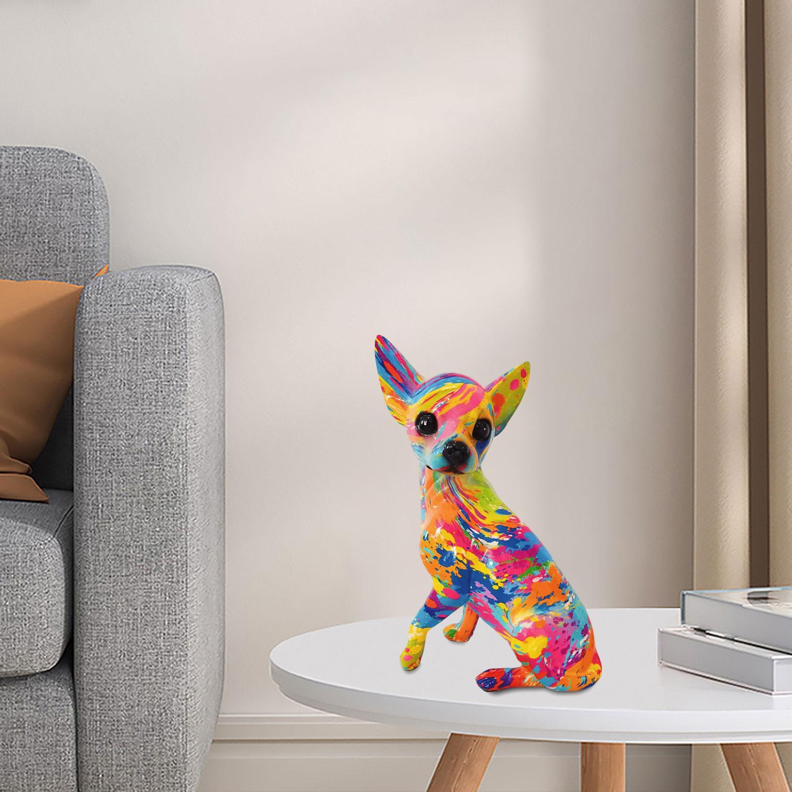 Hình ảnh Colorful Chihuahua Sculpture Dog Statue Resin Animal Craft for Bedroom Decor