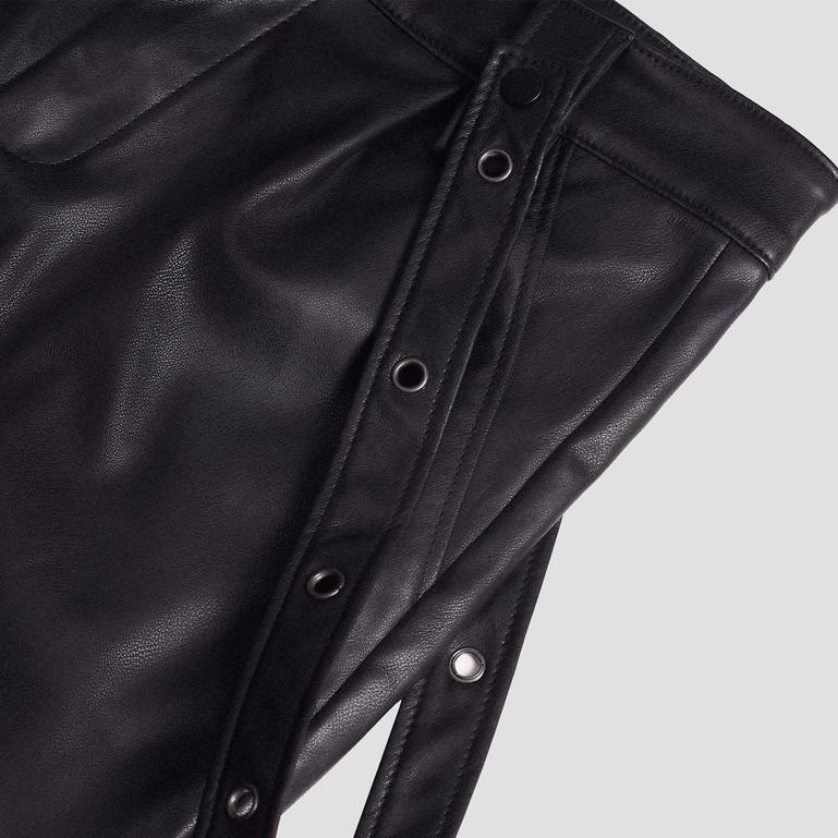 Quần da dài ống suông Black Leather, da tổng hợp unisex nam nữ form rộng