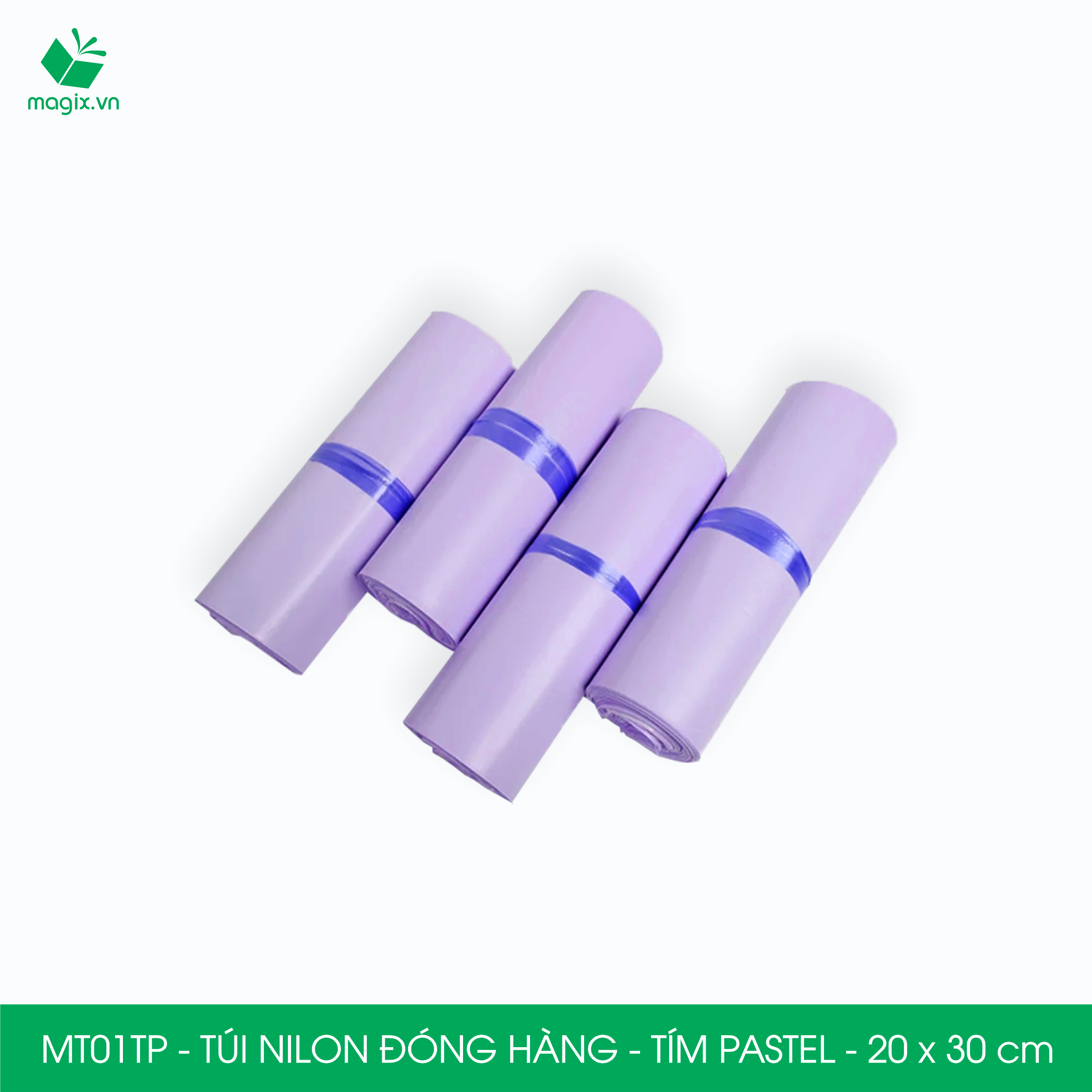 MT01TP - 20x30 cm  - Túi nilon gói hàng - 100 túi niêm phong đóng hàng màu xanh pastel tím pastel