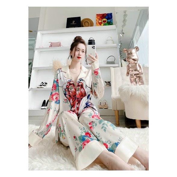 Bộ Lụa Pijama Latin Cao Cấp Áo Dài Quần Dài Hàng Thiết Kế Chuẩn Siêu Rẻ Mềm Mịn
