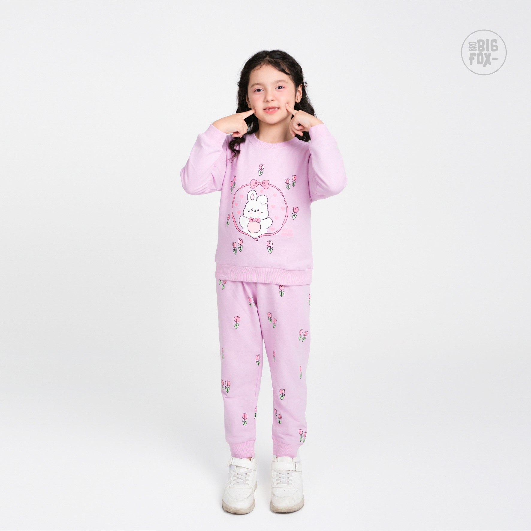 Bộ đồ nỉ bé gái size đại Bigfox Miss Meow áo dài tay thu đông mặc nhà cho trẻ em 3-11 tuổi 35kg