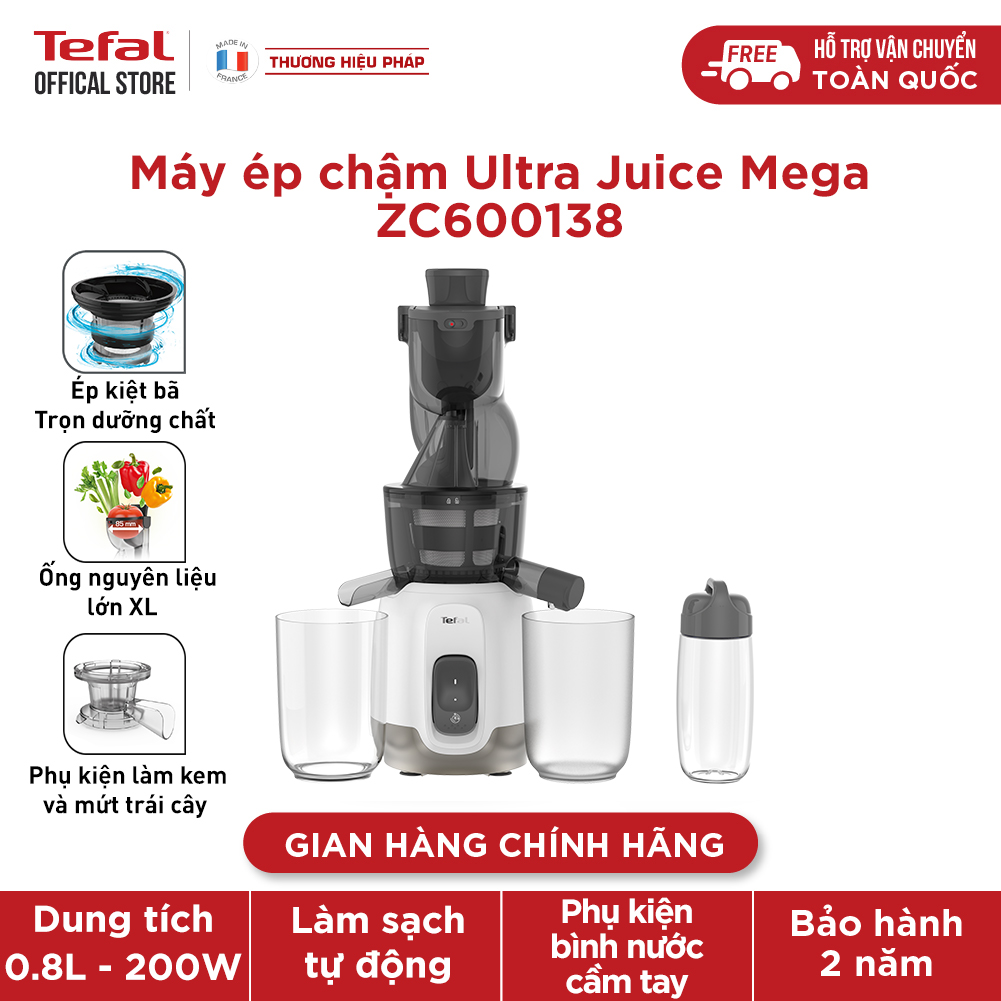 Combo Máy ép chậm Tefal ZC600138 + Bộ nồi Tefal chảo Cook&amp;Shine 3 món (Chảo 24, Chảo xào 28, Vá) - Hàng Chính Hãng