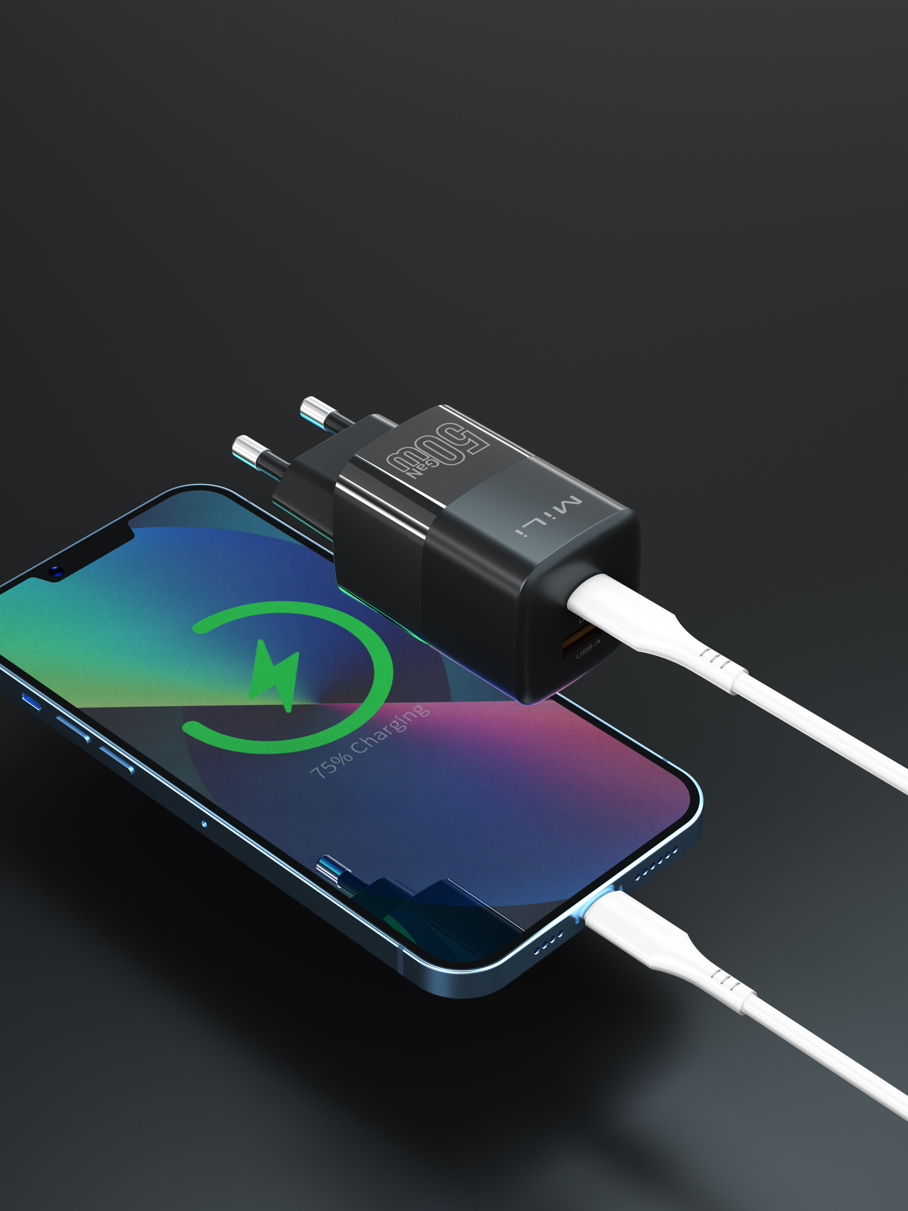 Sạc PD 50W GaN MiLi - HC-H48BK - cốc sạc nhanh chính hãng 1A1C - Hàng chính hãng