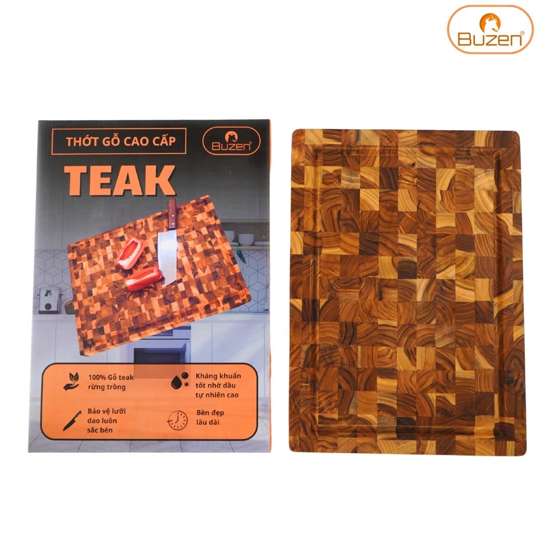 Thớt Gỗ Teak BUZEN Cao Cấp 35x25x3.8cm - Gỗ Cao Cấp Không Ra Mùn Dăm, Bảo Vệ Lưỡi Dao, Có Kiểm Định An Toàn
