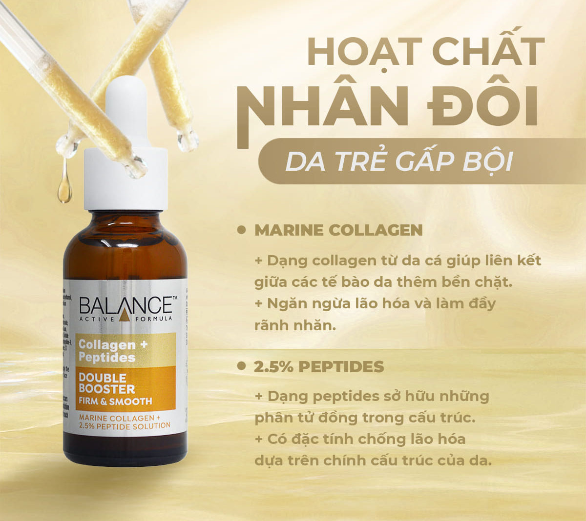 Tinh Chất Balance Active Formula Trẻ Hoá Collagen + 2.5% Peptides Double Booster 30ml