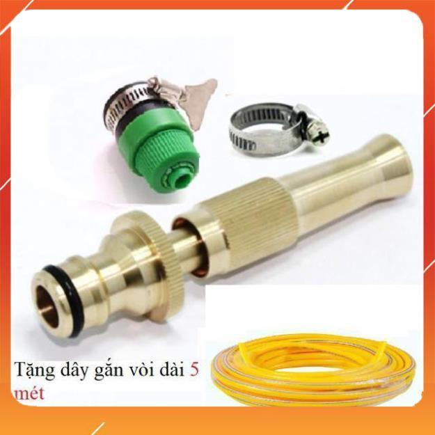 Đầu vòi bơm đồng xịt thẳng, chỉnh nhiều chế độ rửa xe, tưới cây tiện ích kèm dây dài 5m 206587