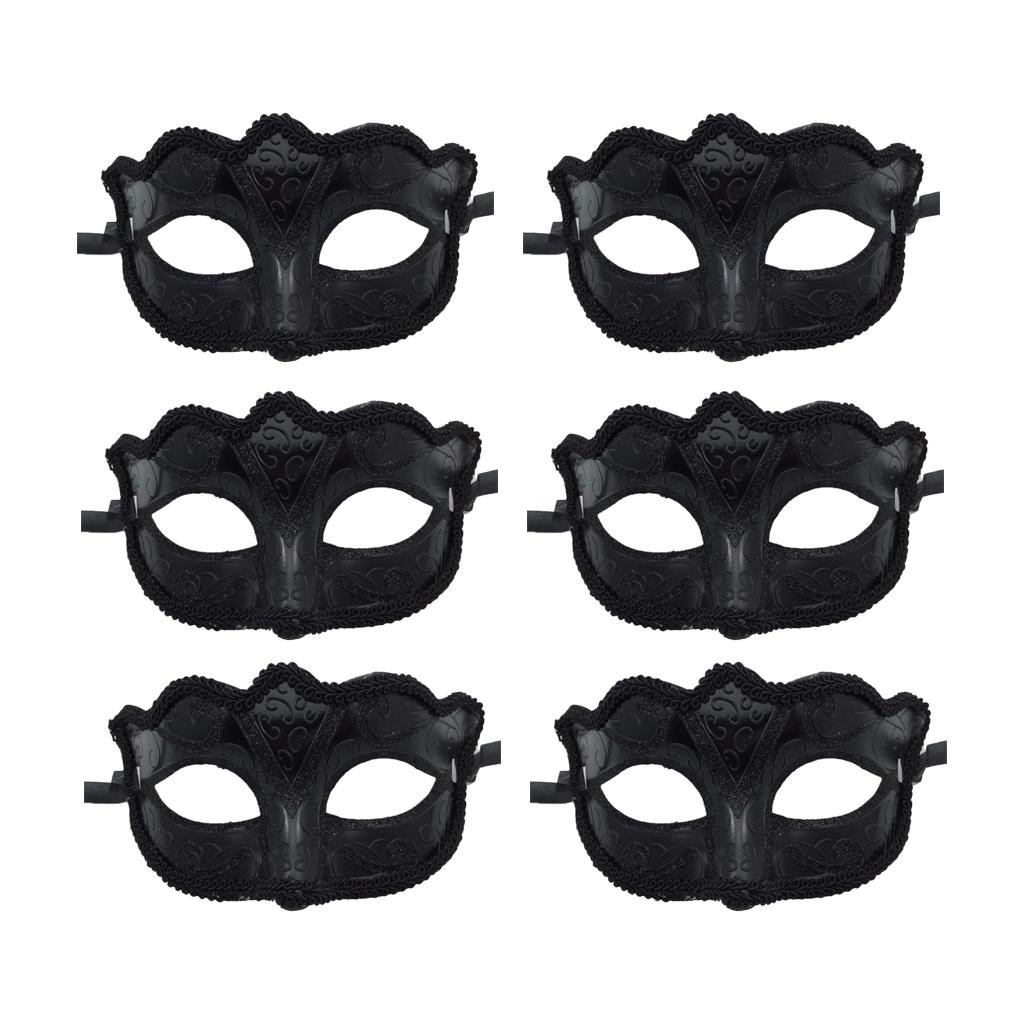 6 Pieces Women Mens Masquerade Ball Mask Venetian Party Eye Mask Black