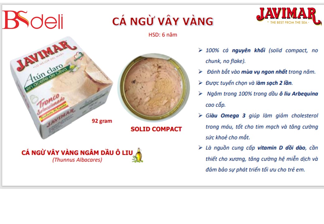 Cá ngừ vây vàng ngâm dầu Olive  92G – JAVIMAR