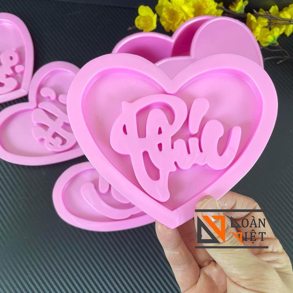Khuôn TIM NHẤN XÔI sắc nét - Bộ 4 hình PHÚC LỘC THỌ HỶ 15cm - NHỰA VIỆT NAM, AN TOÀN CHO SỨC KHOẺ