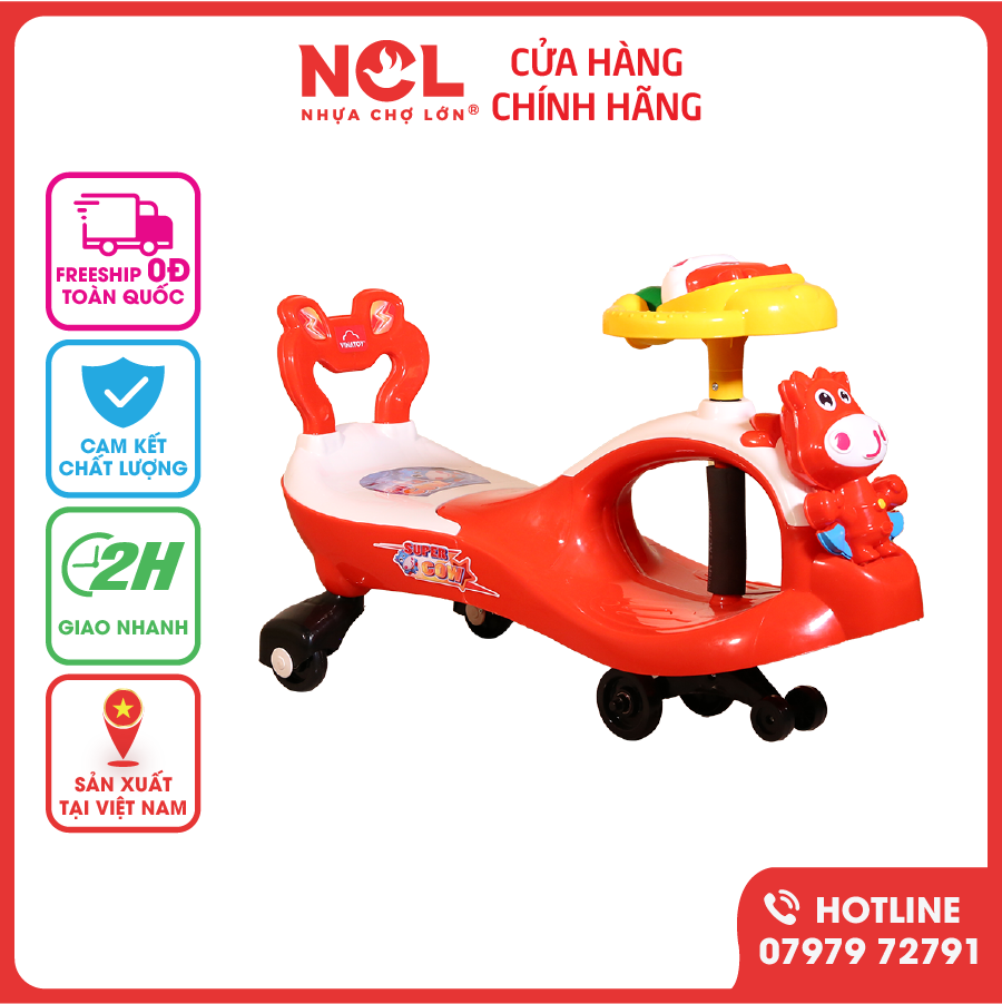 Xe Lắc Trẻ Em Đại Nhựa Chợ Lớn hình Con Bò (Có nhạc) Dành Cho Bé Từ 2 - 4 Tuổi - M1904B-X3B