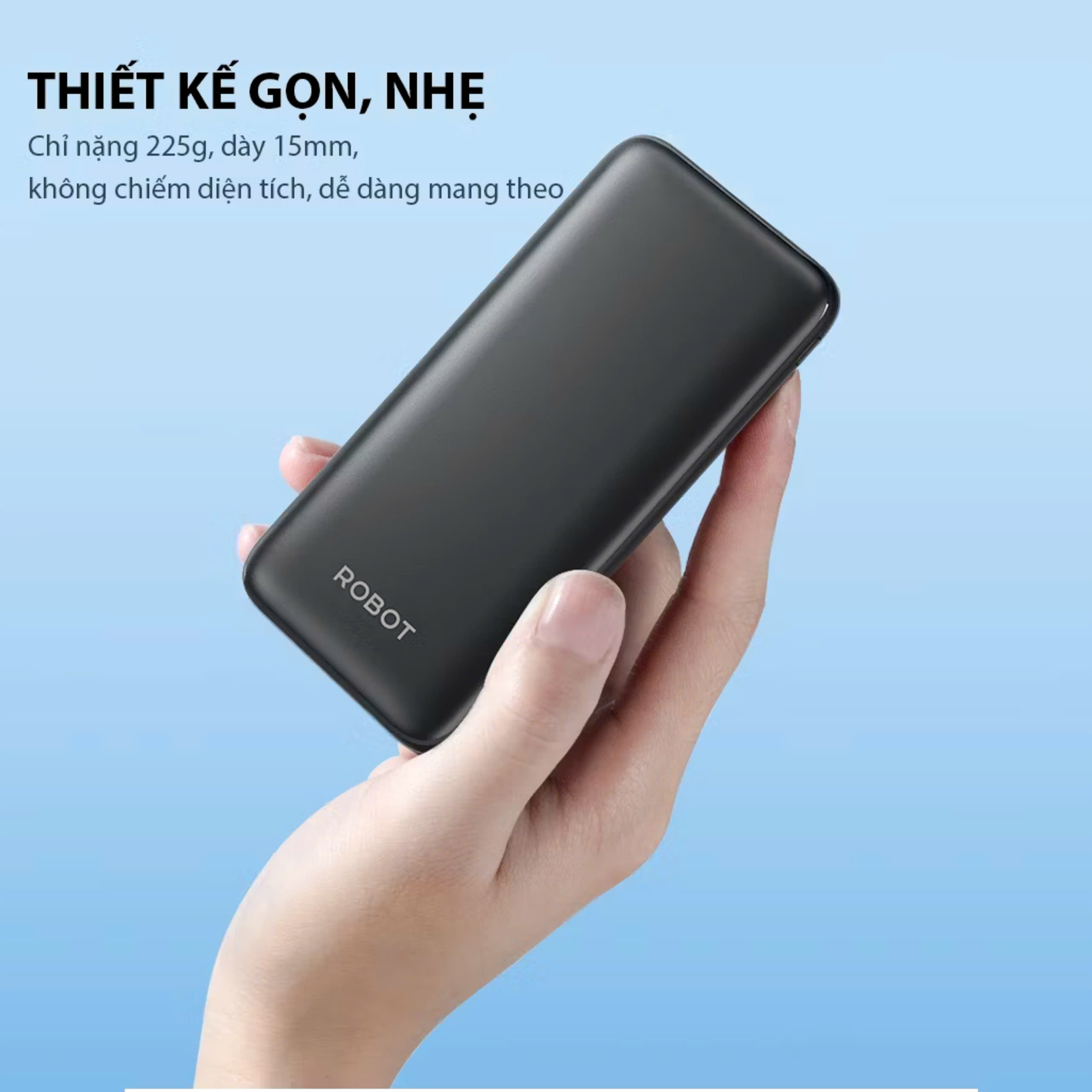 Pin Sạc Dự Phòng 10000mAh ROBOT RT180 RT12 Có 2 Cổng Sạc Ra USB &amp; 2 Cổng Sạc Vào Micro/Type-C, hàng nhập khẩu
