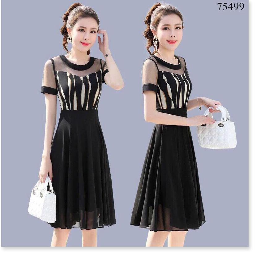 ĐẦM VOAN LỤA PHỐI SỌC CỰC ĐẸP