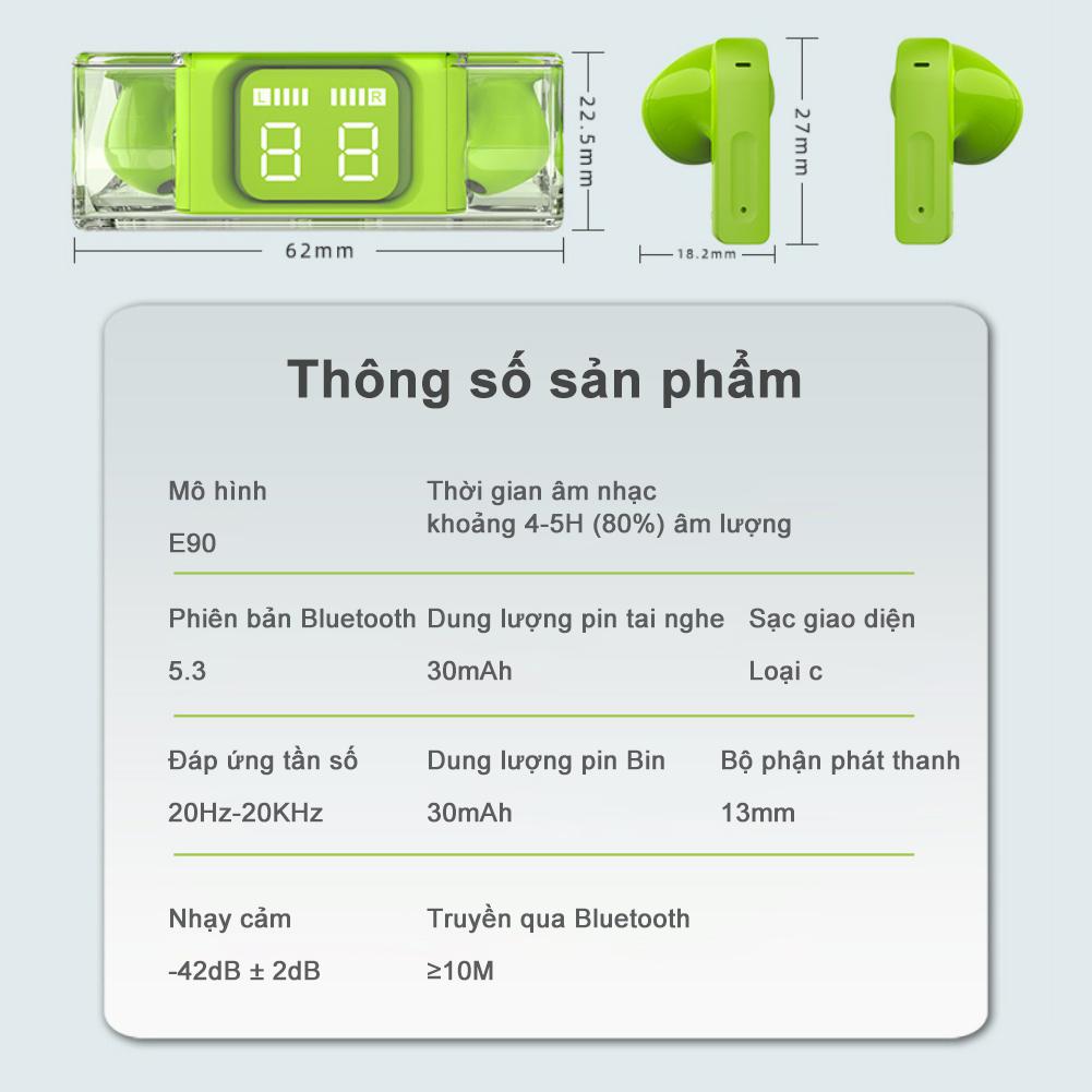 Tai nghe Goojodoq E90 TWS Bluetooth có Mic không dây có hộp sạc Màn hình hiển thị nguồn điều khiển bằng cảm ứng