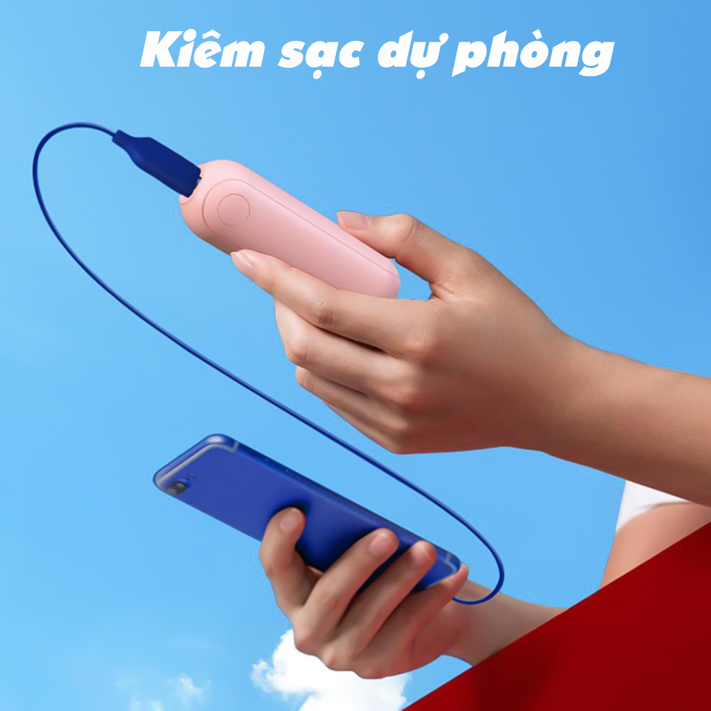 Quạt Cầm Tay Mini Đa Năng Kiêm Sạc Dự Phòng Tiện Dụng, Không Gây Ồn, Có Thể Gấp Gọn, Dung Lượng Pin 1500mAh, 2 Mức Làm Mát