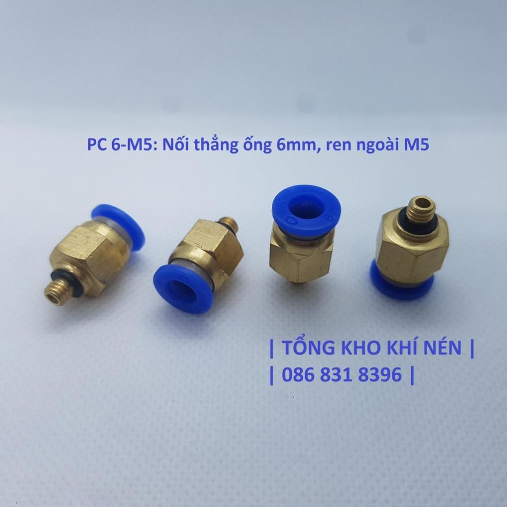 Nối nhanh ren ngoài ra ống 6mm khí nén, phun sương (ren ngoài m5; 10; 13; 17; 21mm, PC6