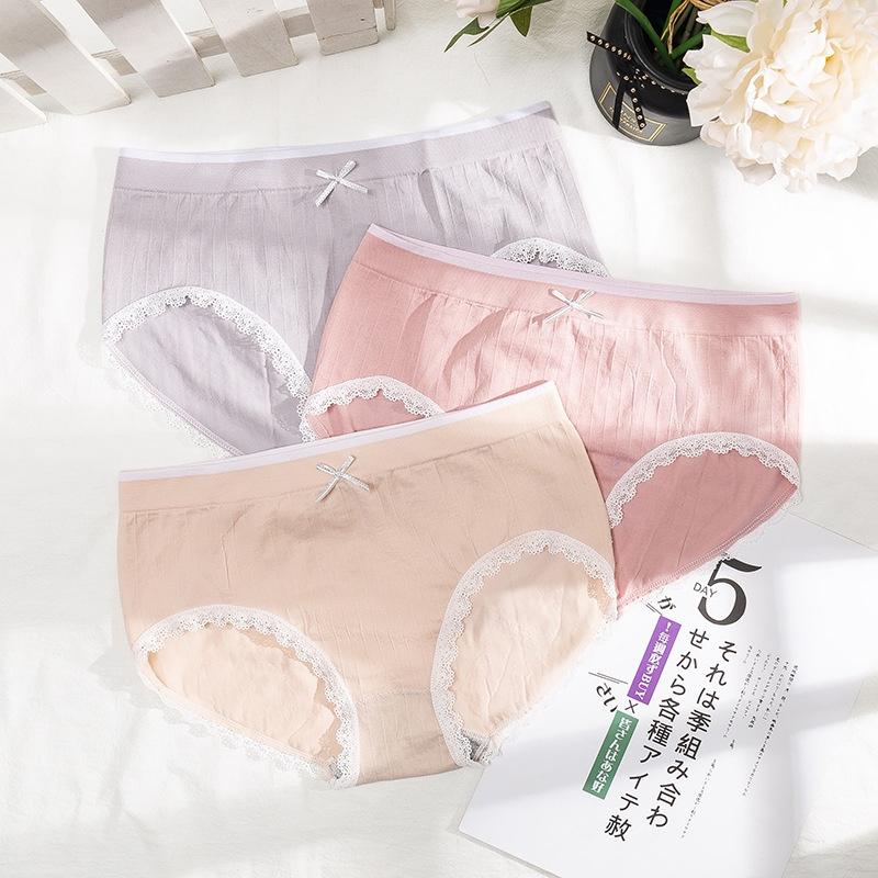 Hộp 5 quần lót cotton kháng khuẩn mềm mịn đính nơ dễ thương cho nữ QLN16