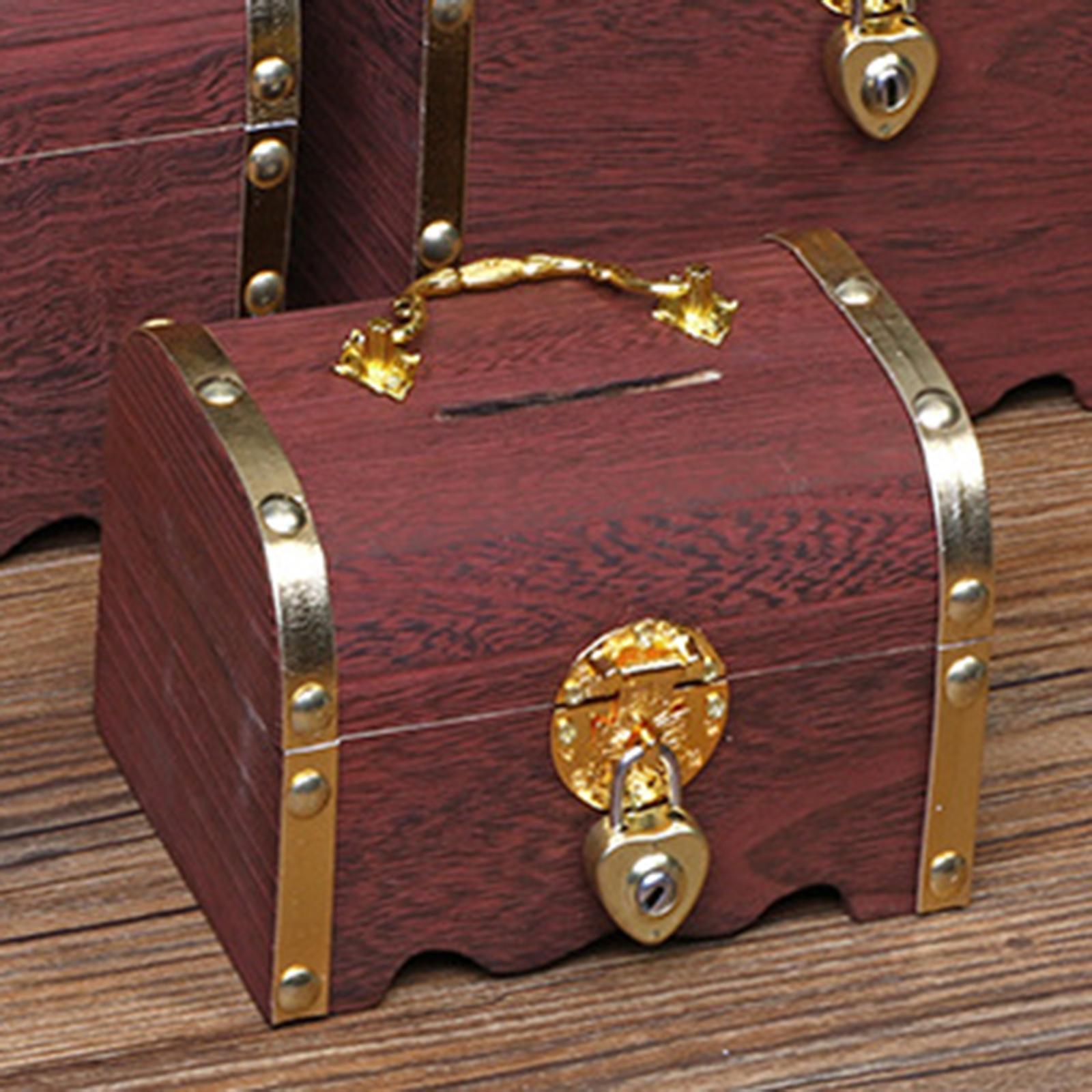 Vintage Wooden Piggy Bank Jewelry Box Storage Box Retro for Home Decor Dark