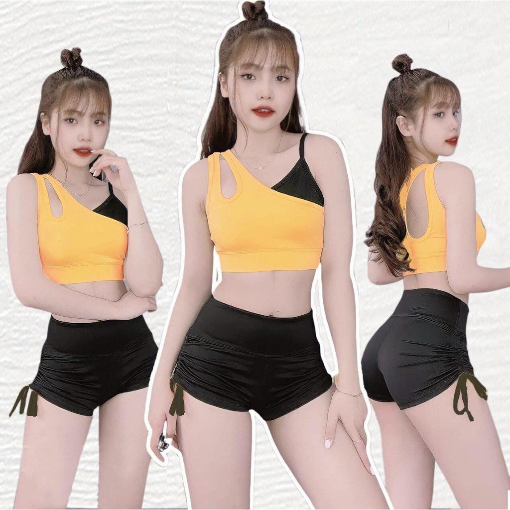 Đồ tập gym siêu hot Áo Bra Quần đùi rút dây tập gym aerobic zumba fitness (có sẵn mút