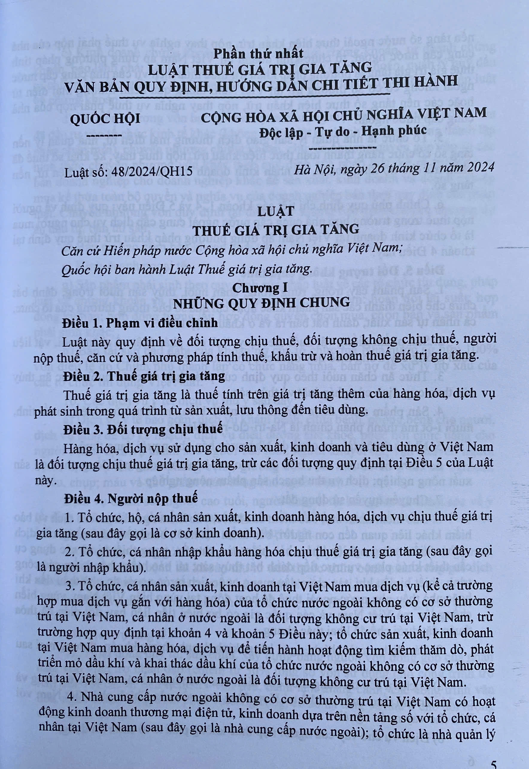 Luật thuế; Thuế giá trị gia tăng; Thu nhập doanh nghiệp; Thuế thu nhập cá nhân; Thuế xuất khẩu, Thuế nhập khẩu; Thuế tiêu thu đặc biệt; Thuế tài nguyên; Thuế bảo vệ môi trường; Thuế sử dụng đất phi nông nghiệp và các văn bản hướng dẫn thi hành