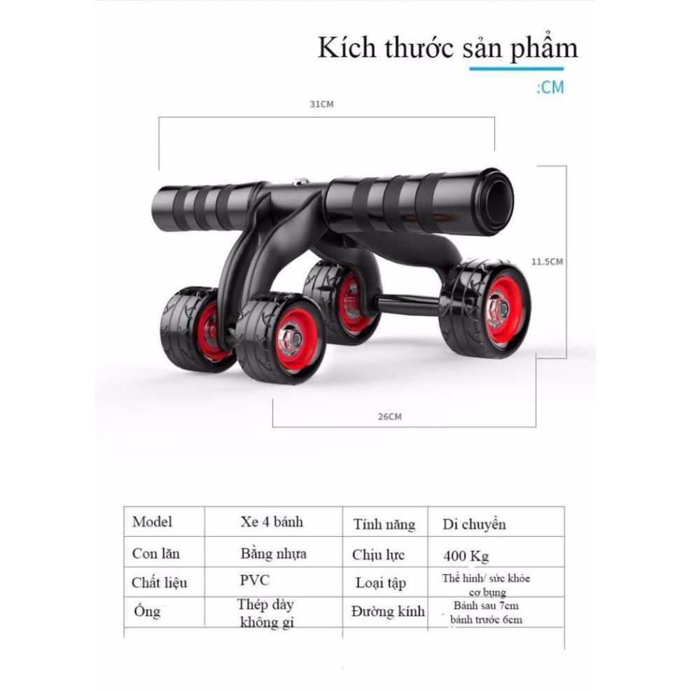 Con lăn tập bụng 4 bánh tặng kèm thảm