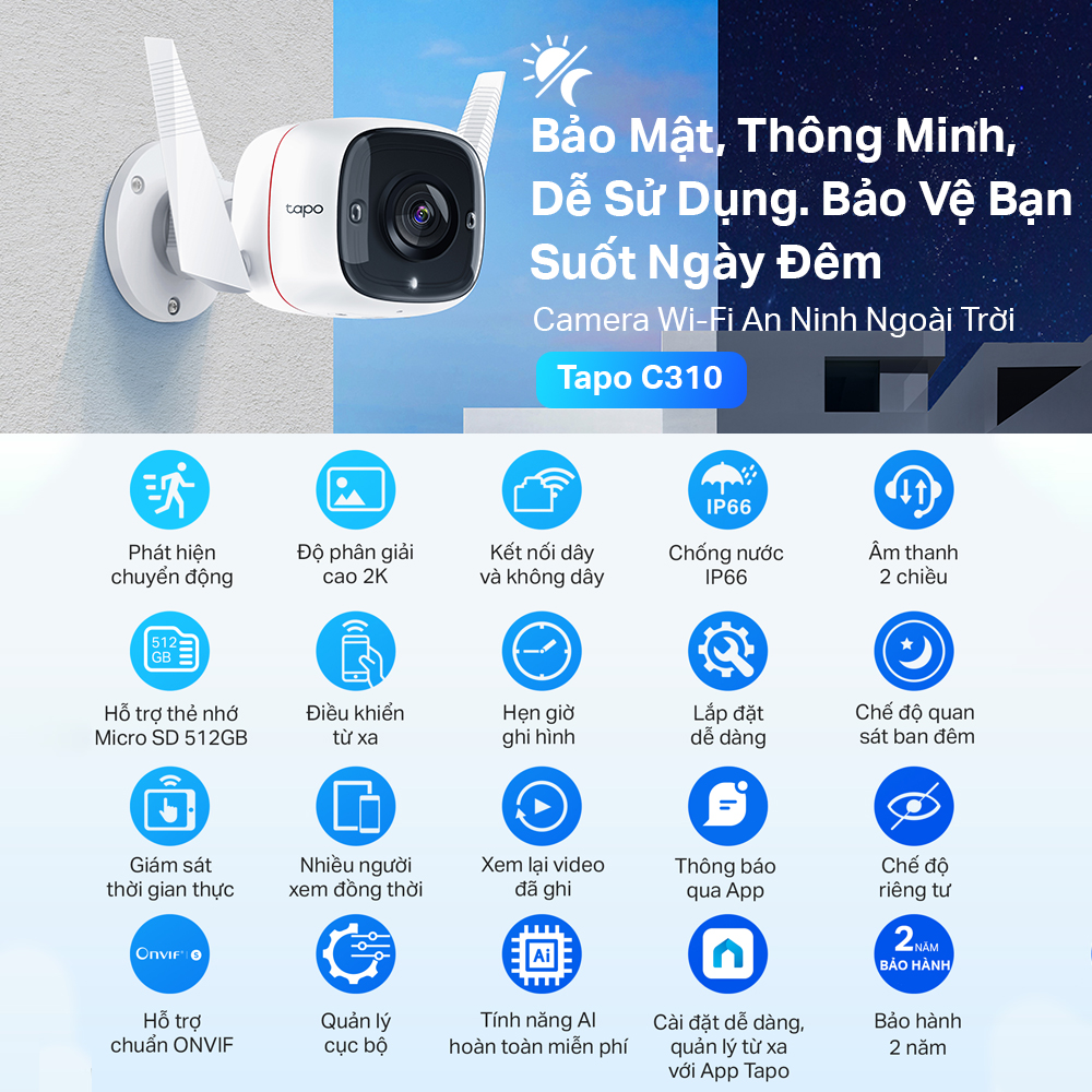 Camera TP-Link Tapo C310 Wi-Fi An Ninh Ngoài Trời 3MP - Hàng Chính Hãng