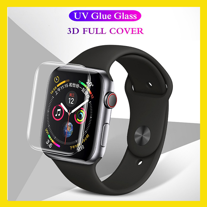 Miếng Dán Kính Cường Lực Full Keo UV Cho Apple Watch Size 38, 40, 42, 44mm Chính Hãng Glass Trong Suốt, Chống Va Đập  - Hàng Chính Hãng