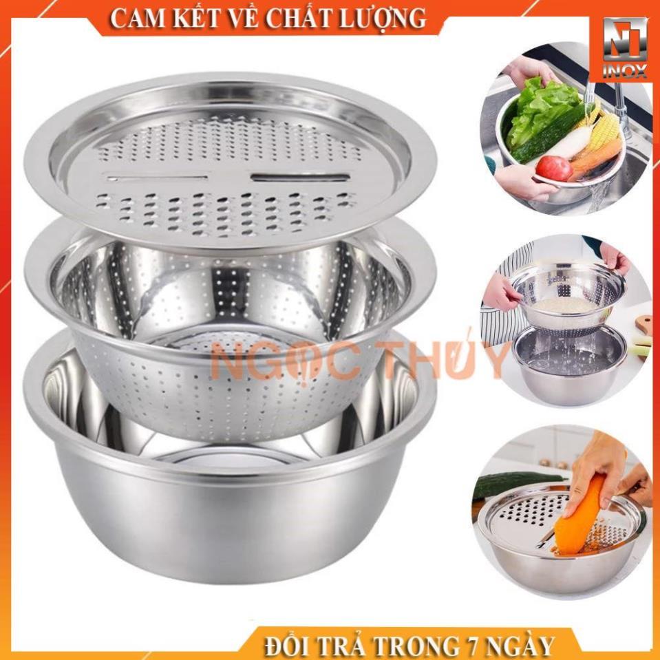 Bộ bào nạo rau củ kiêm rổ và thau Inox Cao cấp đa năng